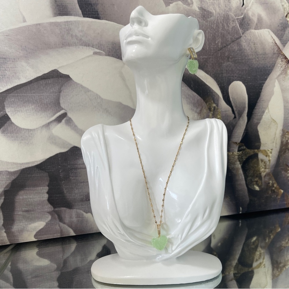 ROCK CANDY SUGAR Heart Pendant Necklace and Earring Set - Green